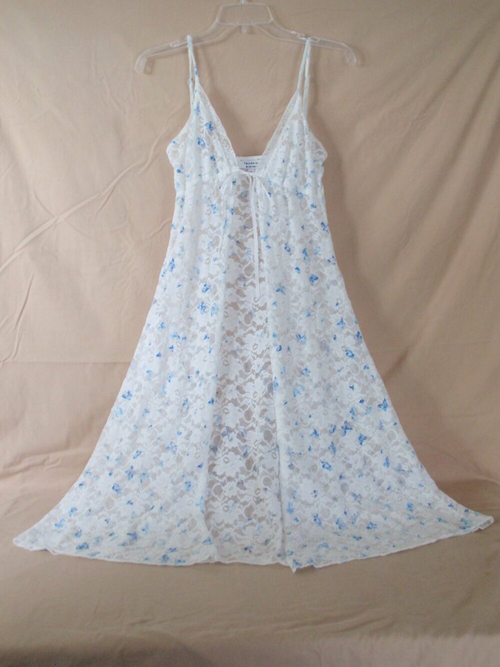 Frankies Bikinis Lace Open Front Tie Front Midi Dress Cover Up Sz M White Blue